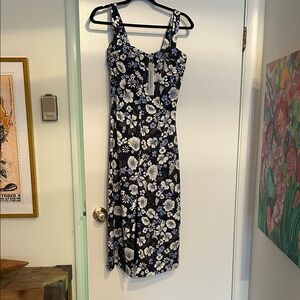 NWT Veronica Beard Black and White Floral Midi Dress